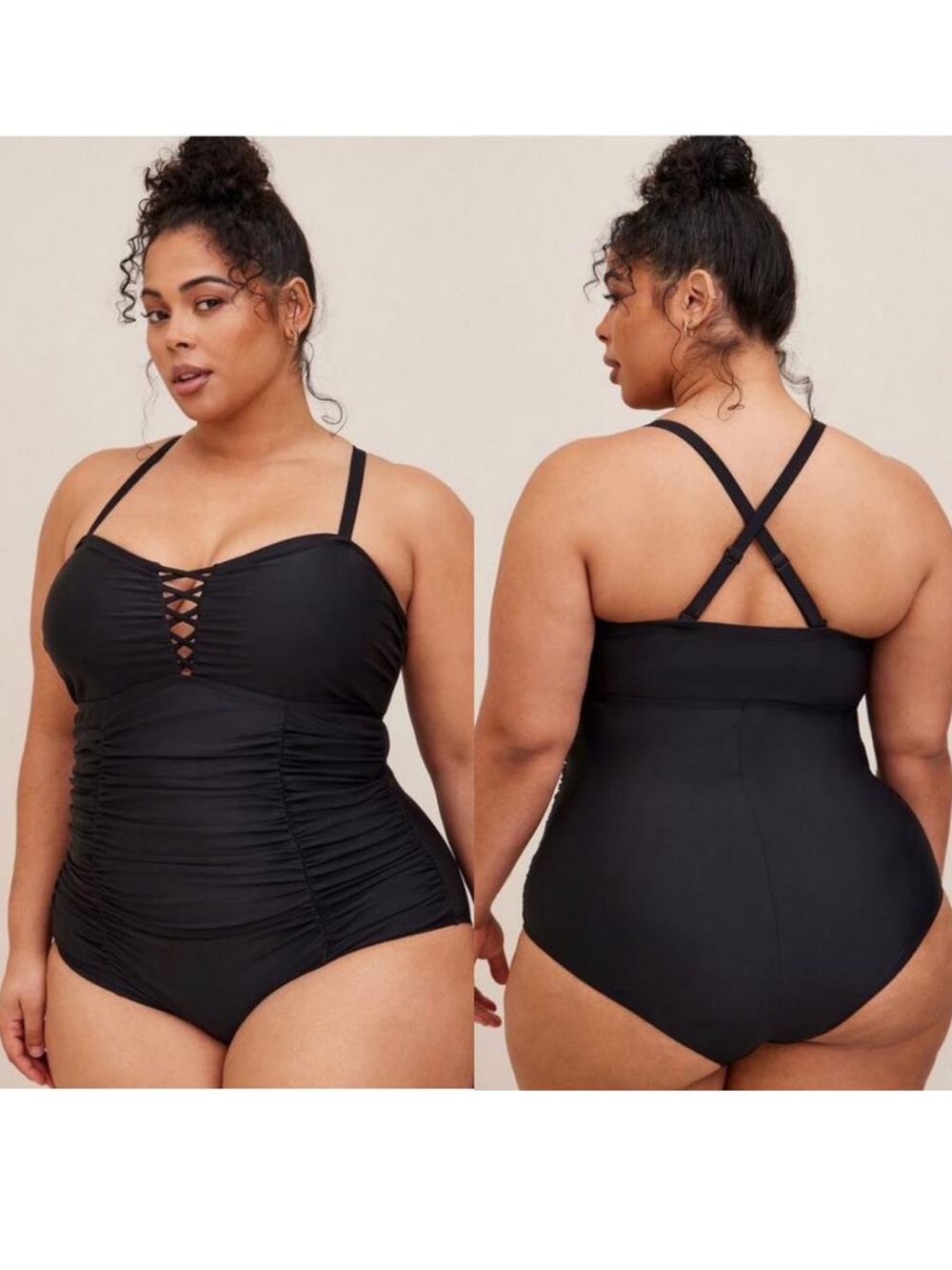torrid Black Ruched One-Piece Swimsuit with Lace-Up Front